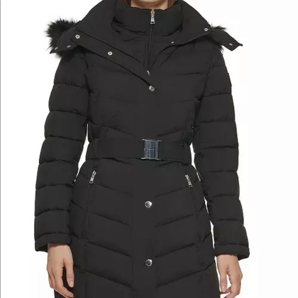 Tommy Hilfiger Women’s Faux Fur Trim Puffer Coat Color Black Size PXXL